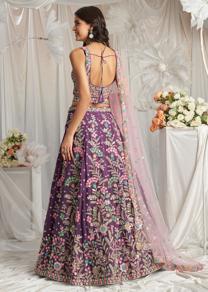 Buy Now Purple Multi Color Embroidered Wedding Lehenga Choli Online in USA, UK, Canada, UAE, France, Germany & Worldwide at Empress Clothing. 