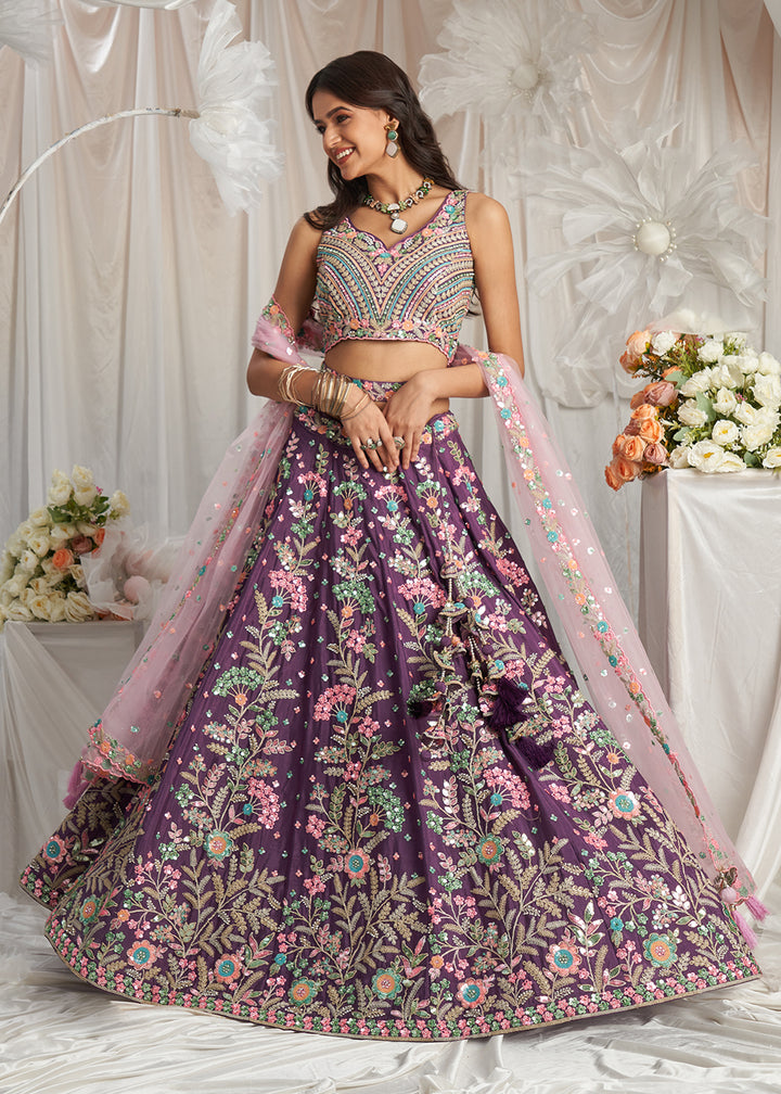 Buy Now Purple Multi Color Embroidered Wedding Lehenga Choli Online in USA, UK, Canada, UAE, France, Germany & Worldwide at Empress Clothing. 