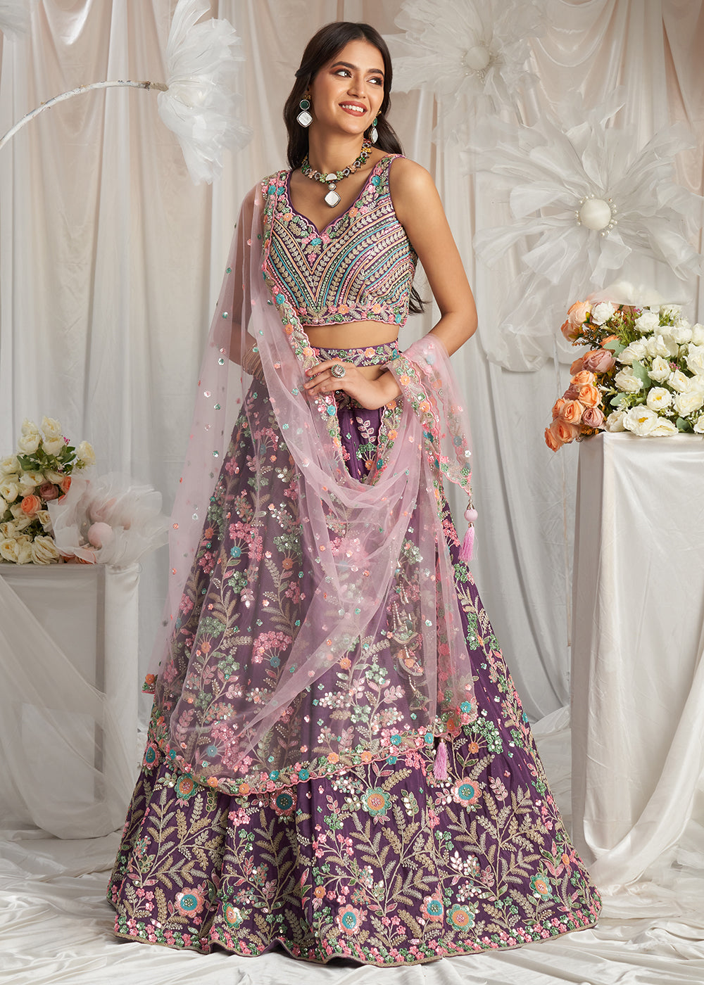 Buy Now Purple Multi Color Embroidered Wedding Lehenga Choli Online in USA, UK, Canada, UAE, France, Germany & Worldwide at Empress Clothing. 