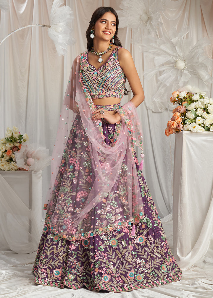 Buy Now Purple Multi Color Embroidered Wedding Lehenga Choli Online in USA, UK, Canada, UAE, France, Germany & Worldwide at Empress Clothing. 