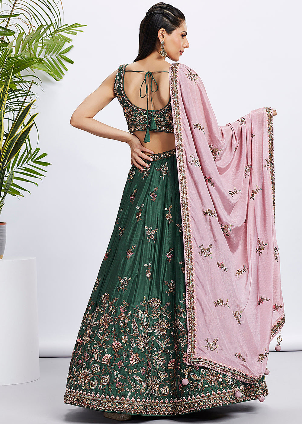 Buy Now Green Pure Chiffon Sequins & Thread Designer Lehenga Choli Online in USA, UK, Canada & Worldwide at Empress Clothing. 