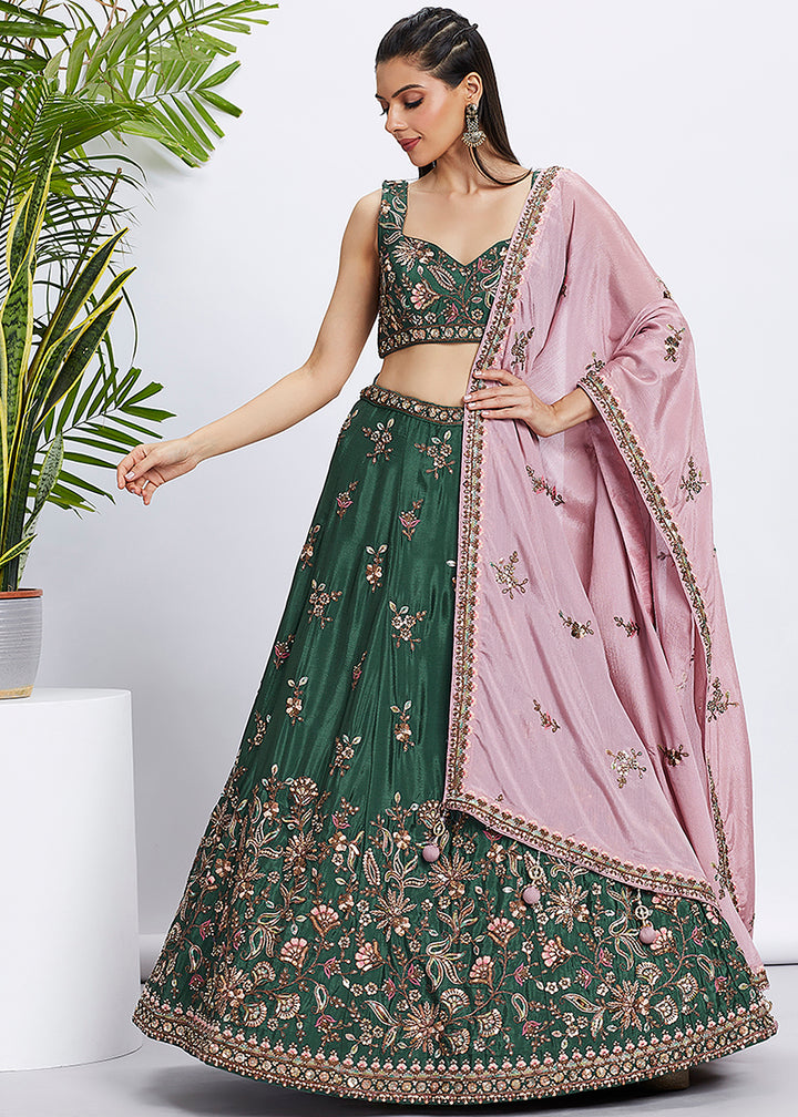 Buy Now Green Pure Chiffon Sequins & Thread Designer Lehenga Choli Online in USA, UK, Canada & Worldwide at Empress Clothing. 