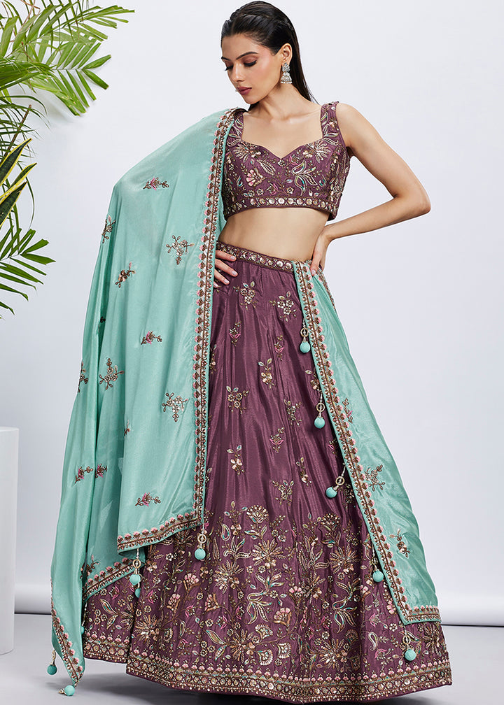 Buy Now Rose Gold Pure Chiffon Sequins & Thread Designer Lehenga Choli Online in USA, UK, Canada & Worldwide at Empress Clothing. 