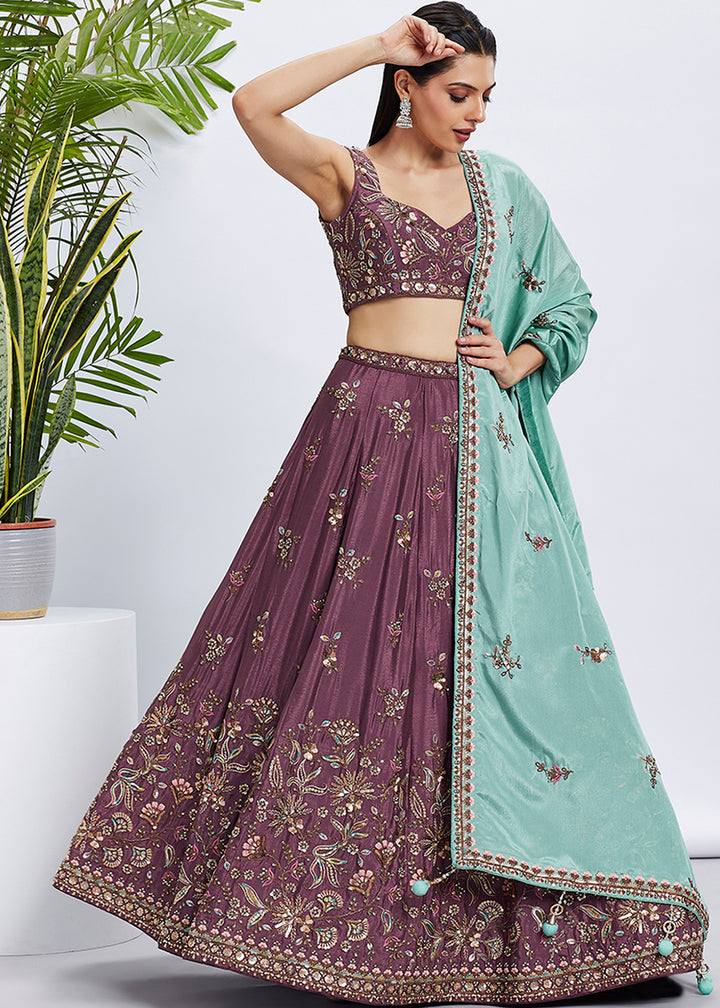 Buy Now Rose Gold Pure Chiffon Sequins & Thread Designer Lehenga Choli Online in USA, UK, Canada & Worldwide at Empress Clothing. 