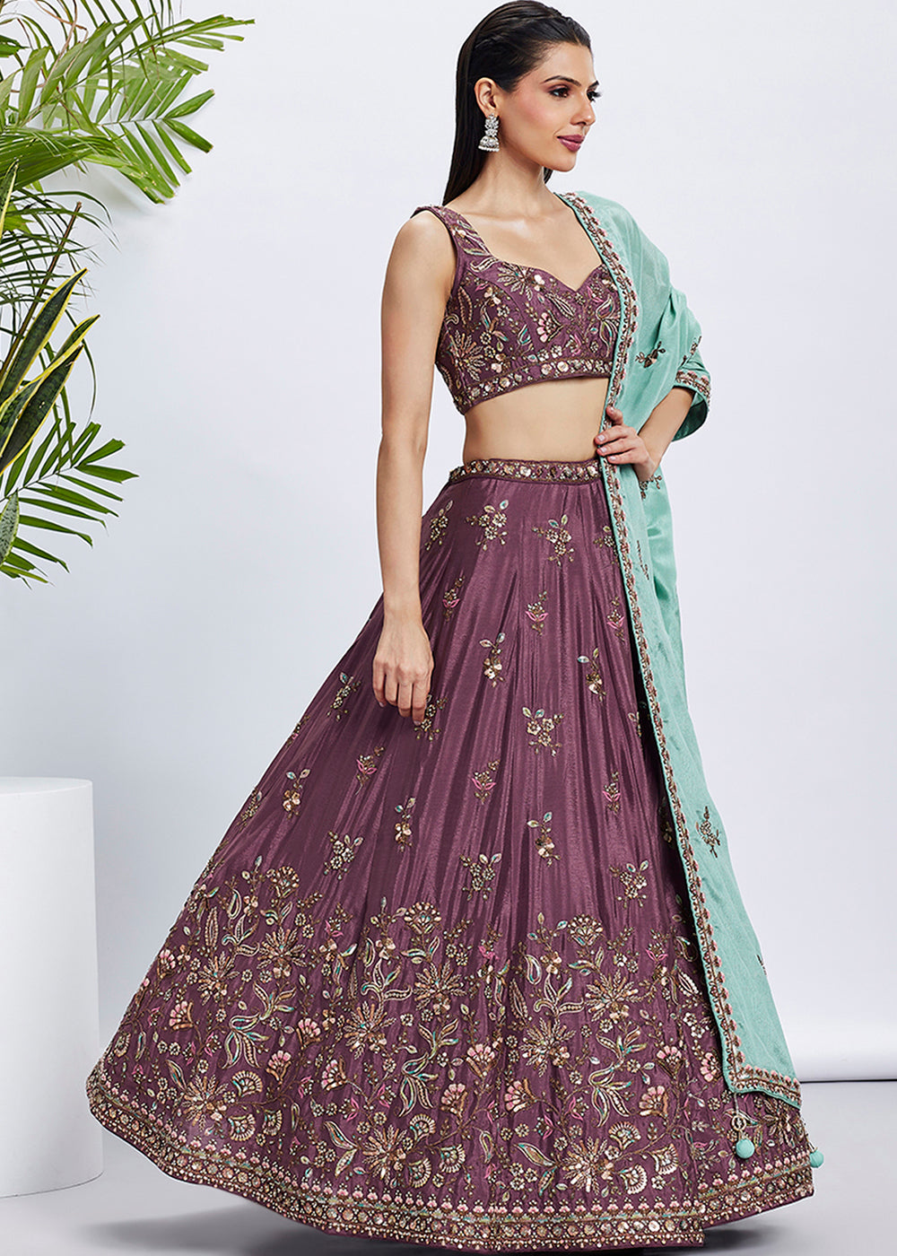 Buy Now Rose Gold Pure Chiffon Sequins & Thread Designer Lehenga Choli Online in USA, UK, Canada & Worldwide at Empress Clothing. 