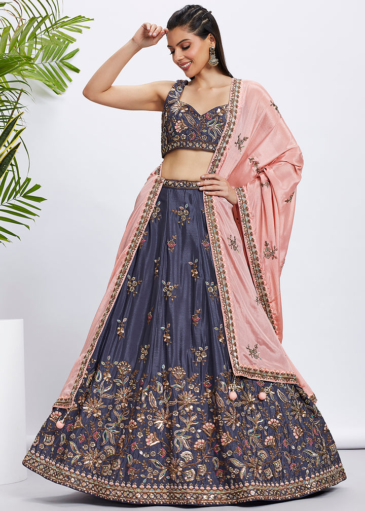 Buy Now Violet Pure Chiffon Sequins & Thread Designer Lehenga Choli Online in USA, UK, Canada & Worldwide at Empress Clothing. 