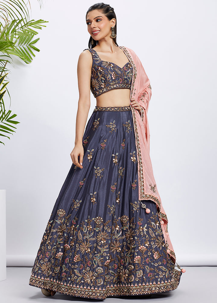 Buy Now Violet Pure Chiffon Sequins & Thread Designer Lehenga Choli Online in USA, UK, Canada & Worldwide at Empress Clothing. 