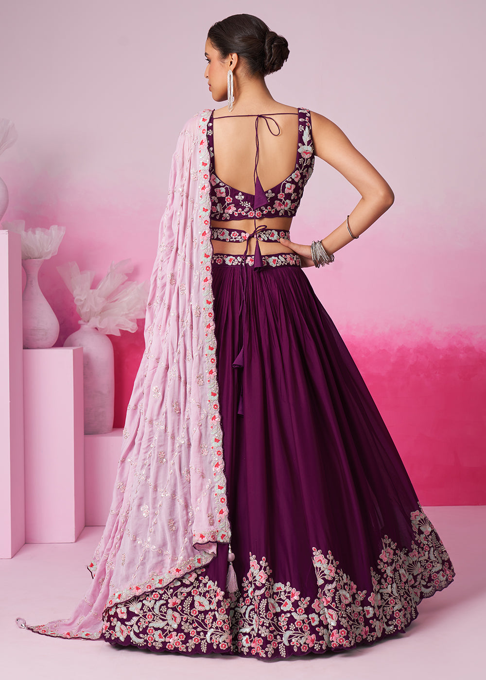 Buy Now Burgundy Pure Georgette Sequins Embroidered Lehenga Choli Online in USA, UK, Canada & Worldwide at Empress Clothing.