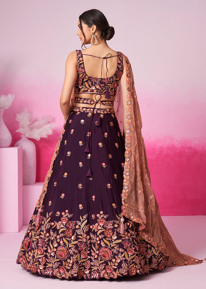 Buy Now Designer Burgundy Chiffon Embroidered Wedding Lehenga Choli Online in USA, UK, Canada & Worldwide at Empress Clothing. 