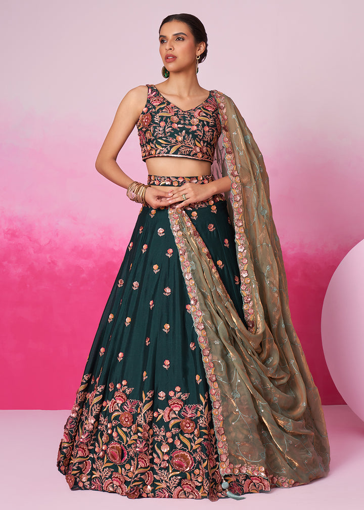 Buy Now Designer Green Chiffon Embroidered Wedding Lehenga Choli Online in USA, UK, Canada & Worldwide at Empress Clothing. 