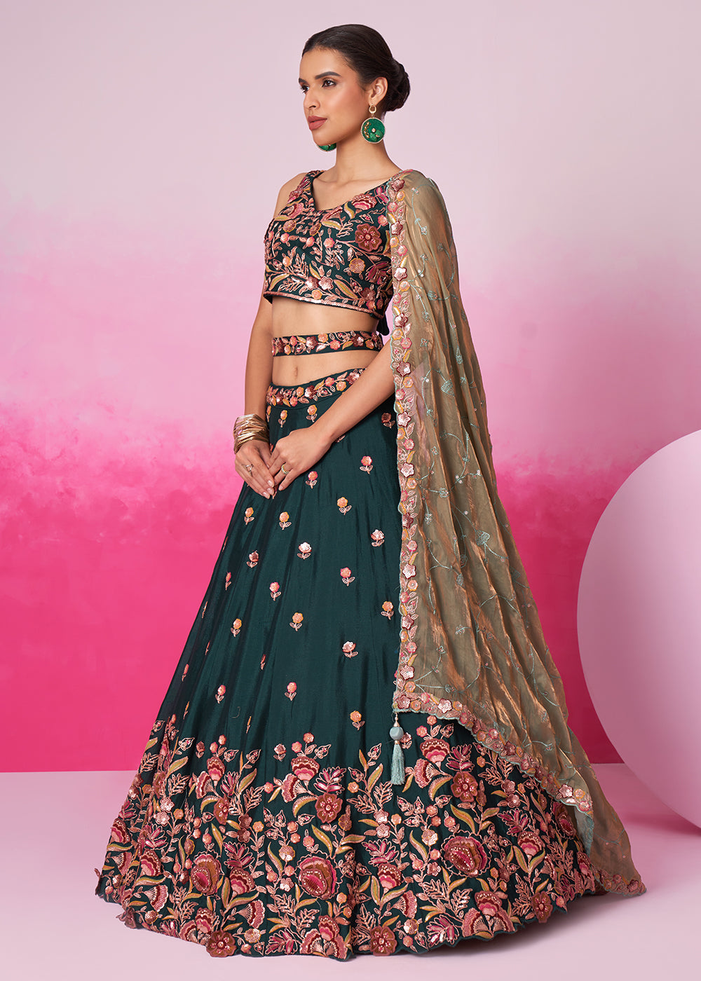 Buy Now Designer Green Chiffon Embroidered Wedding Lehenga Choli Online in USA, UK, Canada & Worldwide at Empress Clothing. 