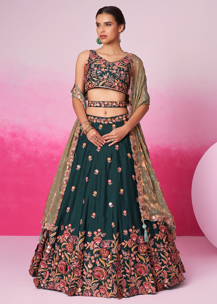 Buy Now Designer Green Chiffon Embroidered Wedding Lehenga Choli Online in USA, UK, Canada & Worldwide at Empress Clothing. 