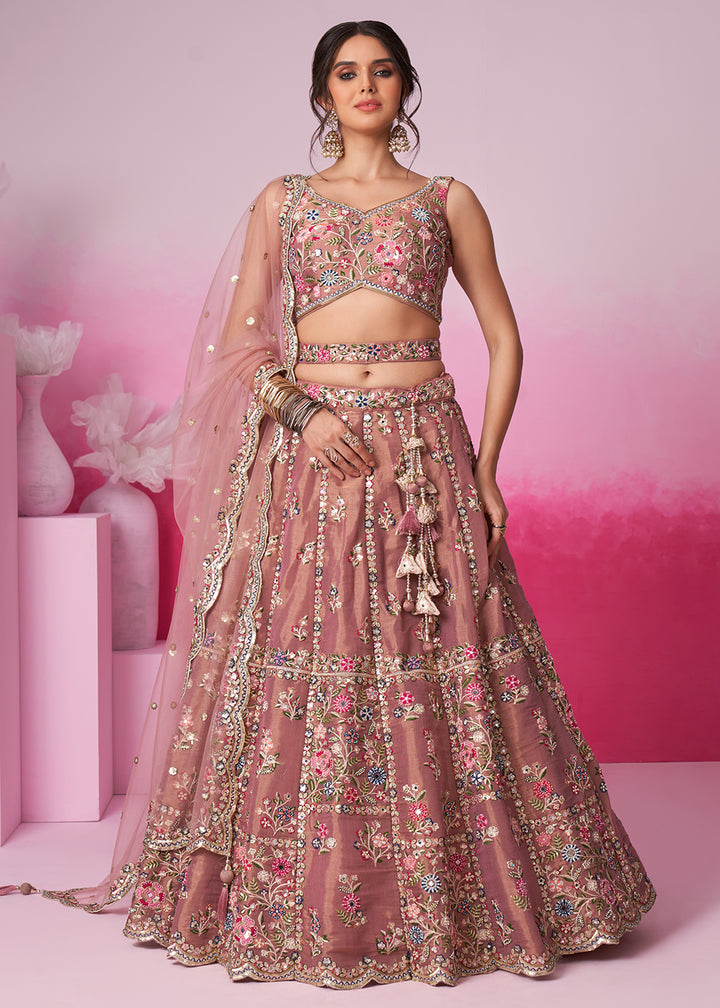 Buy Now Rose Gold Net Ethnic Embroidered Bridal Wear Lehenga Choli Online in USA, UK, Canada & Worldwide at Empress Clothing. 