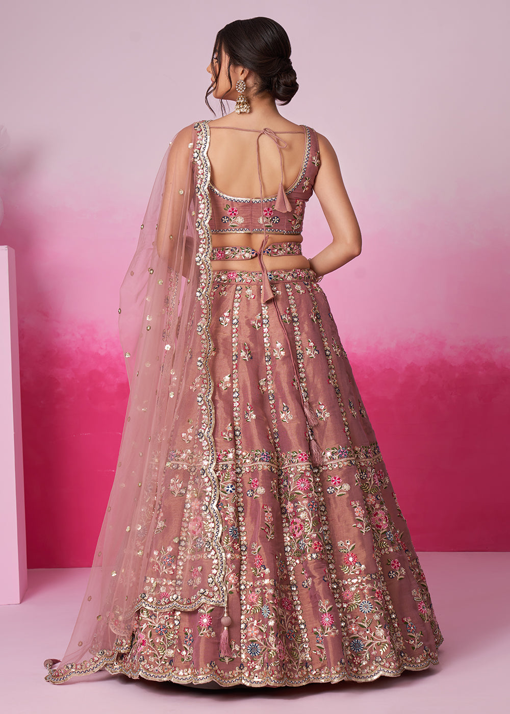 Buy Now Rose Gold Net Ethnic Embroidered Bridal Wear Lehenga Choli Online in USA, UK, Canada & Worldwide at Empress Clothing. 