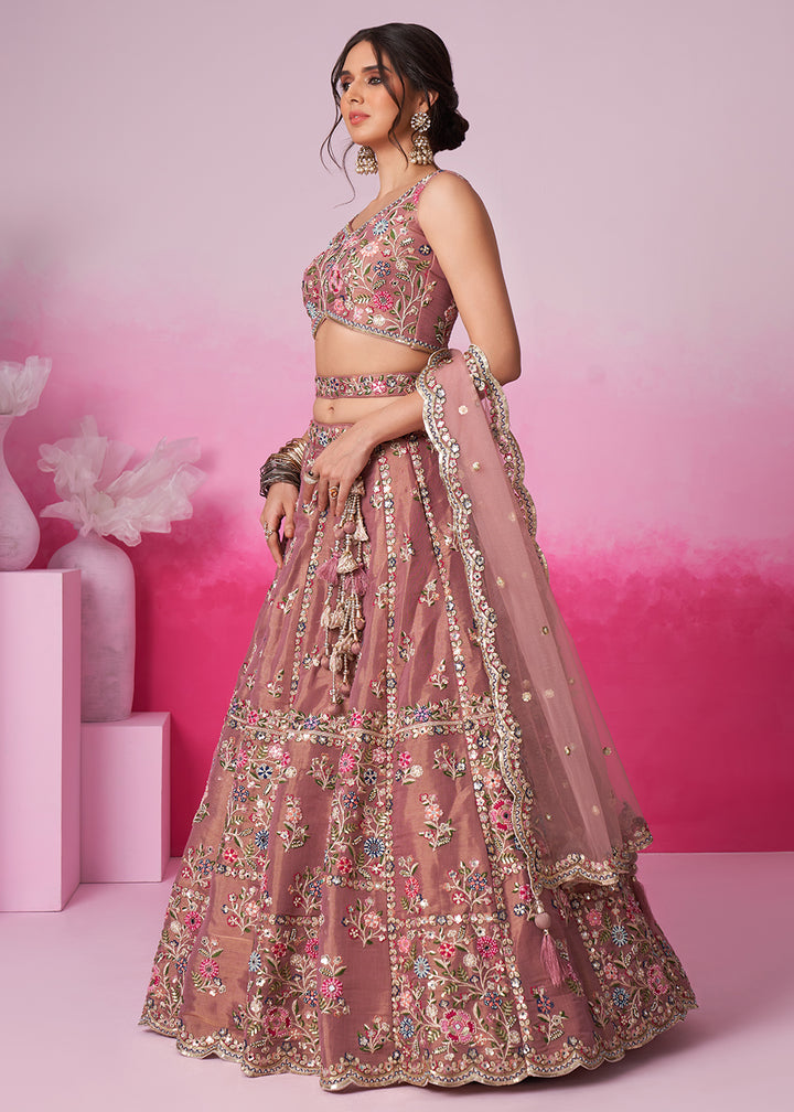 Buy Now Rose Gold Net Ethnic Embroidered Bridal Wear Lehenga Choli Online in USA, UK, Canada & Worldwide at Empress Clothing. 