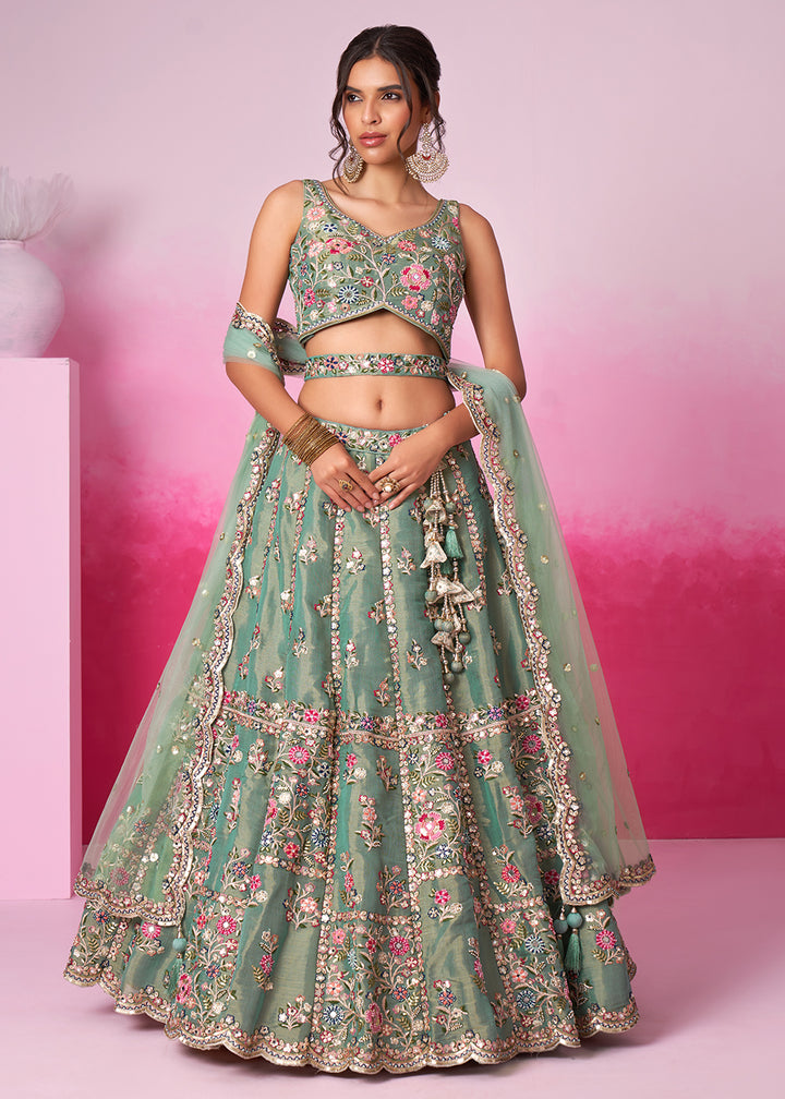 Buy Now Sea Green Net Ethnic Embroidered Bridal Wear Lehenga Choli Online in USA, UK, Canada & Worldwide at Empress Clothing.