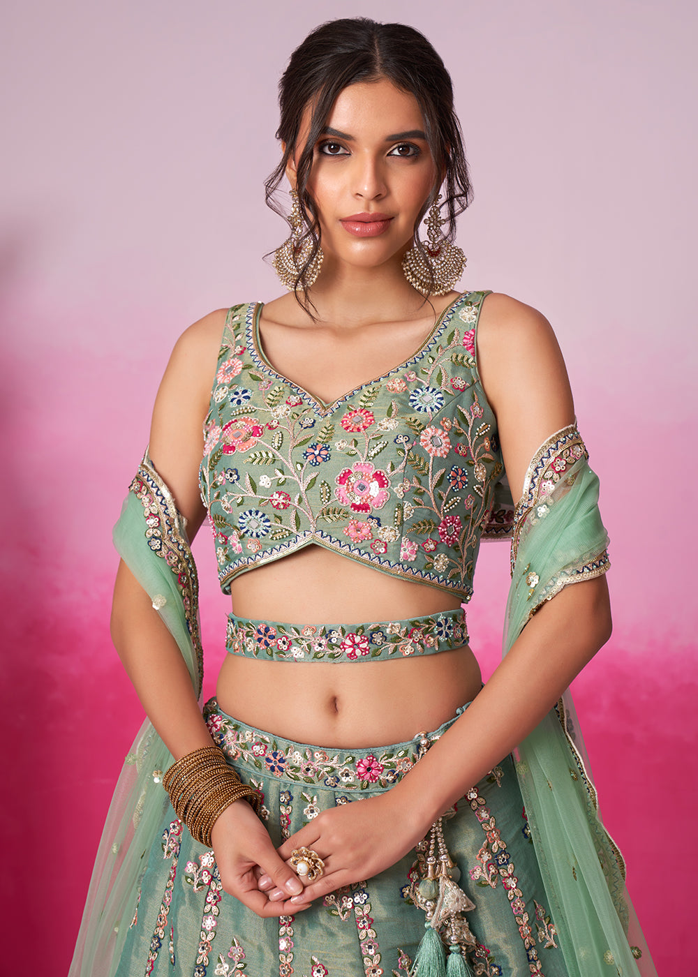 Buy Now Sea Green Net Ethnic Embroidered Bridal Wear Lehenga Choli Online in USA, UK, Canada & Worldwide at Empress Clothing.