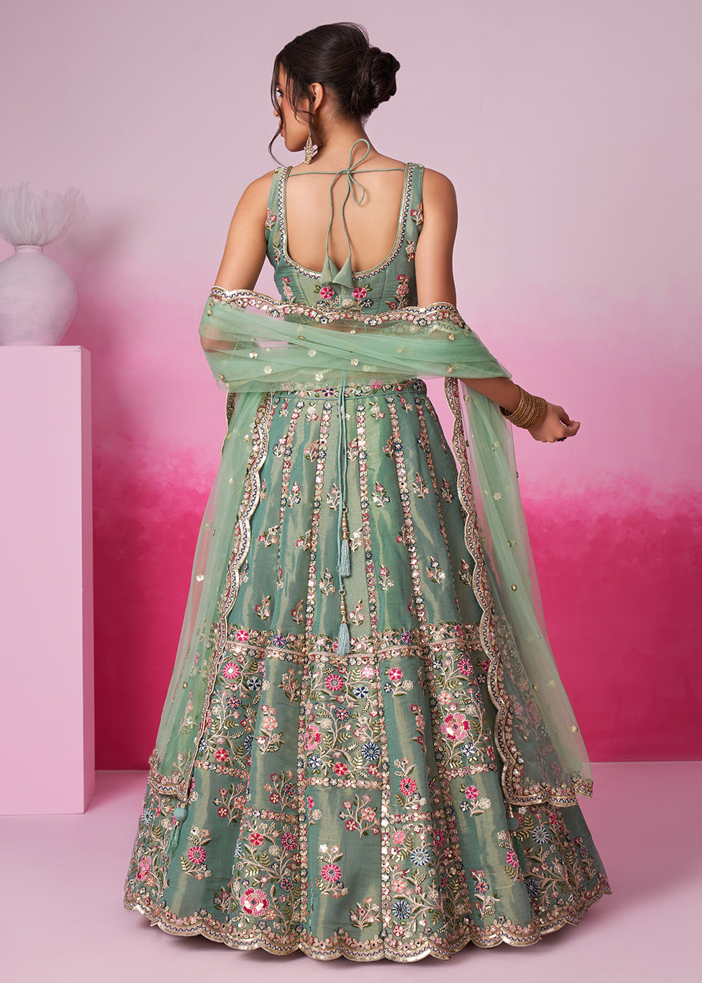 Buy Now Sea Green Net Ethnic Embroidered Bridal Wear Lehenga Choli Online in USA, UK, Canada & Worldwide at Empress Clothing.