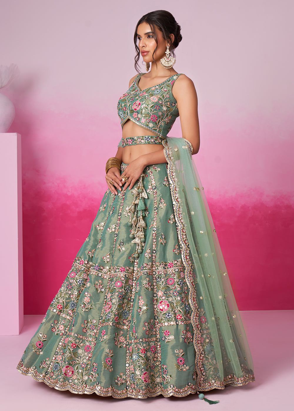 Buy Now Sea Green Net Ethnic Embroidered Bridal Wear Lehenga Choli Online in USA, UK, Canada & Worldwide at Empress Clothing.