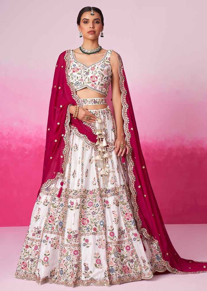 Buy Now Cream Georgette Sequins & Moti Embroidered Lehenga Choli Online in USA, UK, Canada & Worldwide at Empress Clothing. 