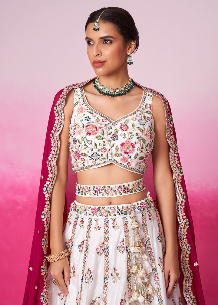 Buy Now Cream Georgette Sequins & Moti Embroidered Lehenga Choli Online in USA, UK, Canada & Worldwide at Empress Clothing. 