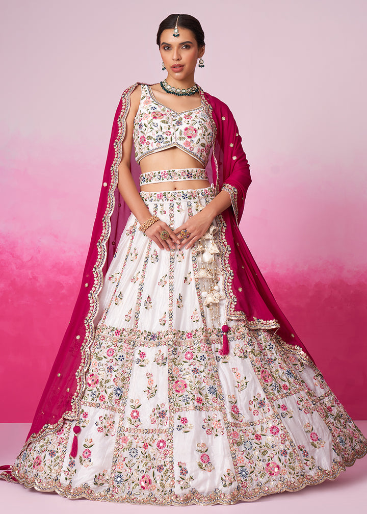 Buy Now Cream Georgette Sequins & Moti Embroidered Lehenga Choli Online in USA, UK, Canada & Worldwide at Empress Clothing. 