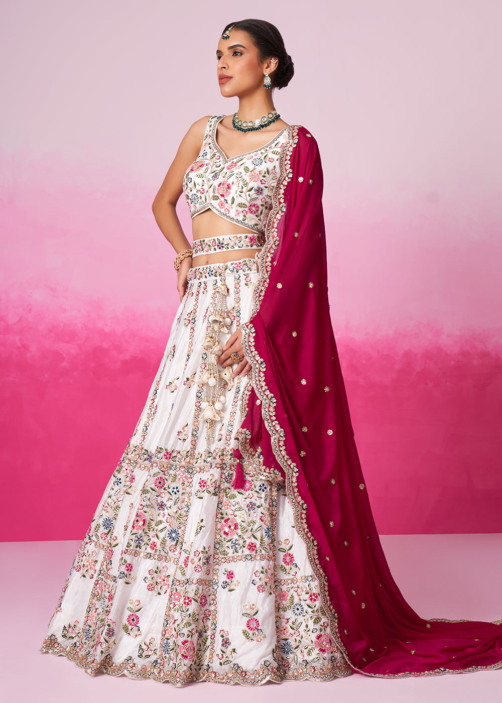 Buy Now Cream Georgette Sequins & Moti Embroidered Lehenga Choli Online in USA, UK, Canada & Worldwide at Empress Clothing. 
