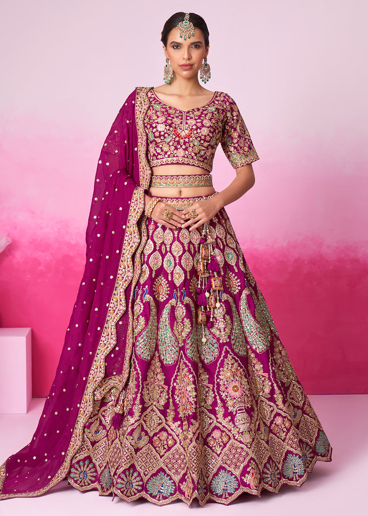 Buy Now Pure Silk Embroidered Burgundy Designer Bridal Lehenga Choli Online in USA, UK, Canada & Worldwide at Empress Clothing. 