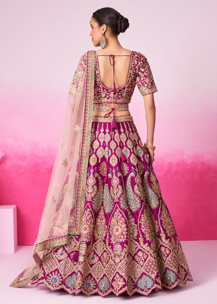 Buy Now Pure Silk Embroidered Burgundy Designer Bridal Lehenga Choli Online in USA, UK, Canada & Worldwide at Empress Clothing. 