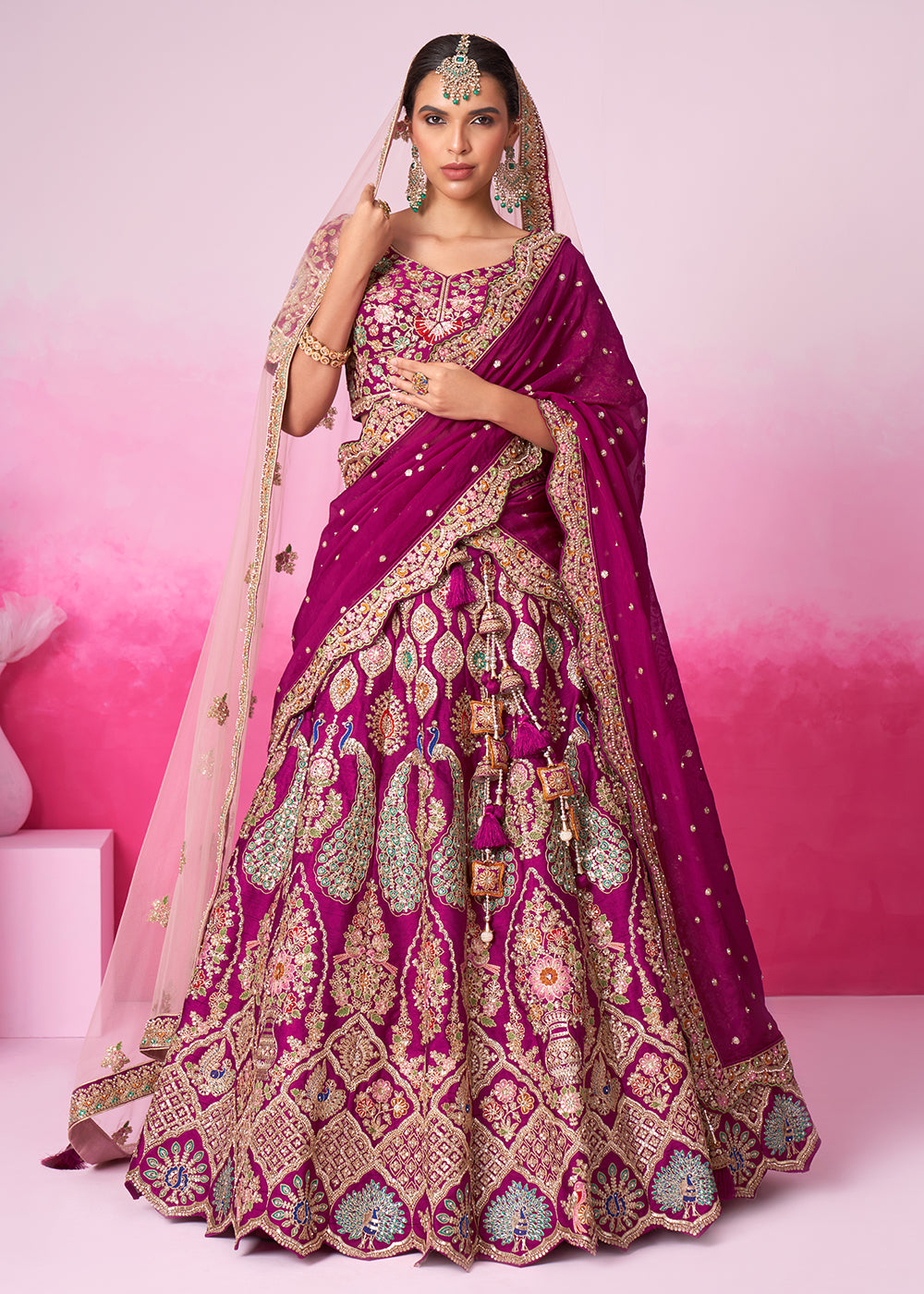 Buy Now Pure Silk Embroidered Burgundy Designer Bridal Lehenga Choli Online in USA, UK, Canada & Worldwide at Empress Clothing. 