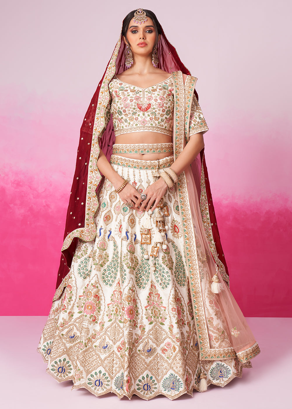 Buy Now Pure Silk Embroidered Cream Designer Bridal Lehenga Choli Online in USA, UK, Canada & Worldwide at Empress Clothing.