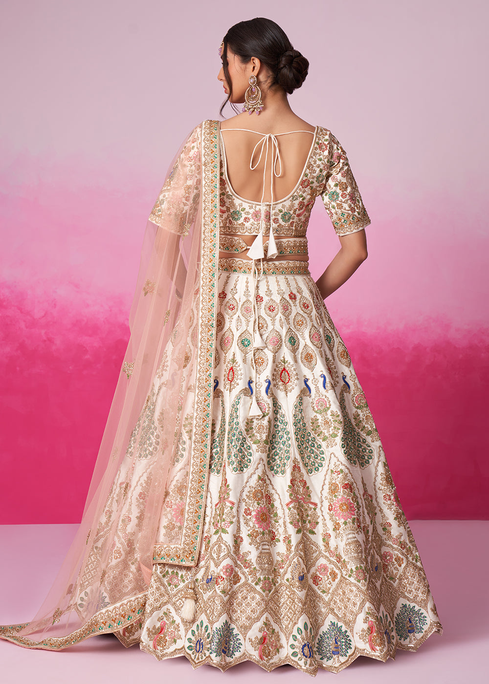 Buy Now Pure Silk Embroidered Cream Designer Bridal Lehenga Choli Online in USA, UK, Canada & Worldwide at Empress Clothing.