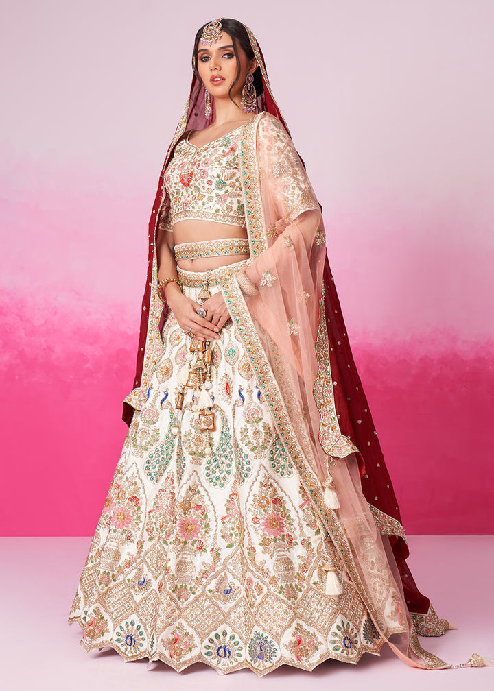 Buy Now Pure Silk Embroidered Cream Designer Bridal Lehenga Choli Online in USA, UK, Canada & Worldwide at Empress Clothing.