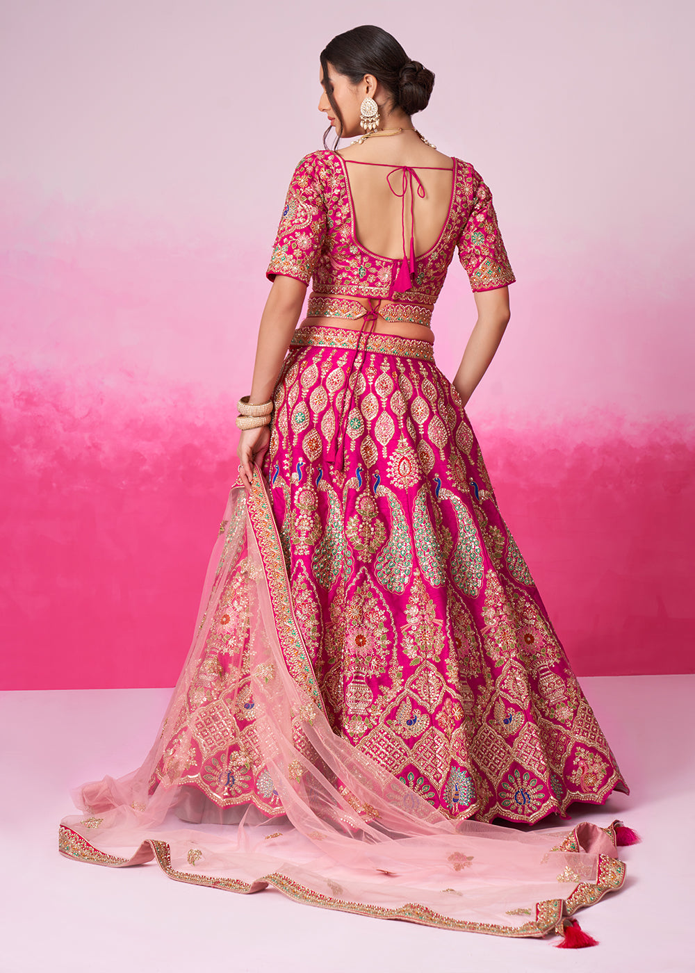 Buy Now Pure Silk Embroidered Pink Designer Bridal Lehenga Choli Online in USA, UK, Canada & Worldwide at Empress Clothing.