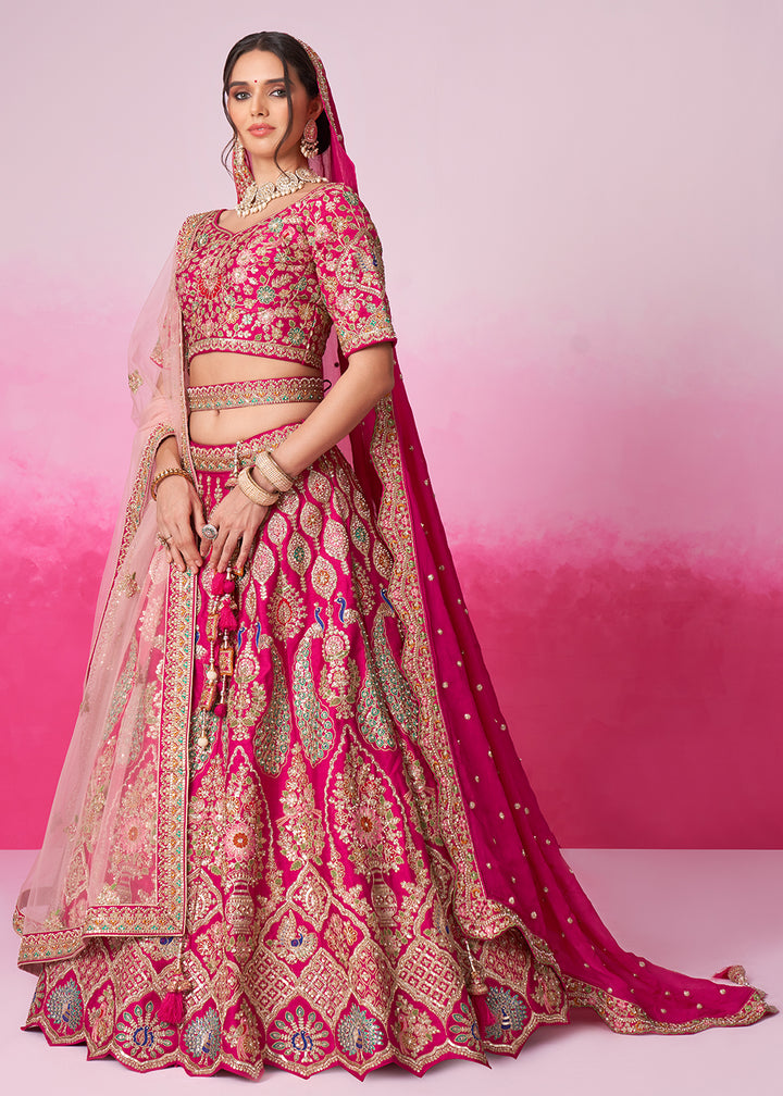 Buy Now Pure Silk Embroidered Pink Designer Bridal Lehenga Choli Online in USA, UK, Canada & Worldwide at Empress Clothing.