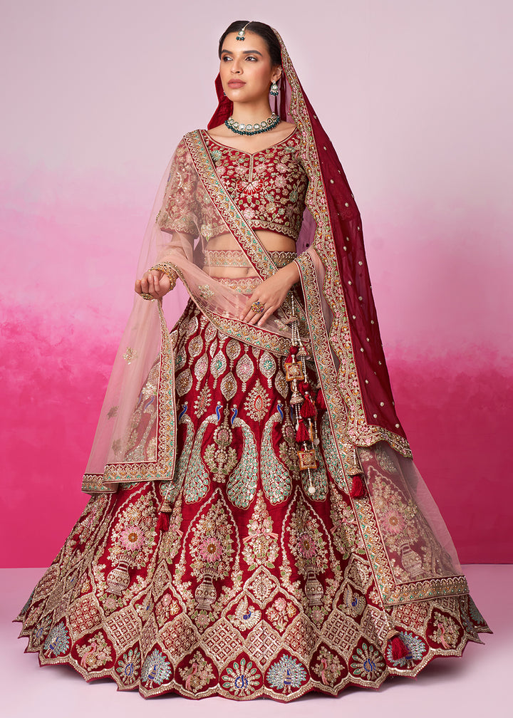 Buy Now Pure Silk Embroidered Red Designer Bridal Lehenga Choli Online in USA, UK, Canada & Worldwide at Empress Clothing.