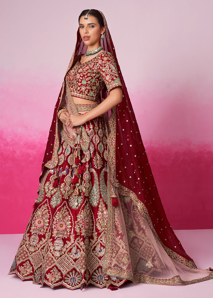 Buy Now Pure Silk Embroidered Red Designer Bridal Lehenga Choli Online in USA, UK, Canada & Worldwide at Empress Clothing.