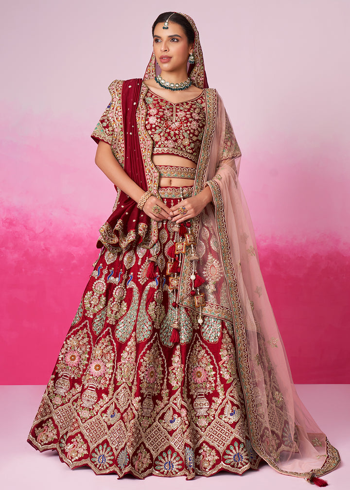 Buy Now Pure Silk Embroidered Red Designer Bridal Lehenga Choli Online in USA, UK, Canada & Worldwide at Empress Clothing.