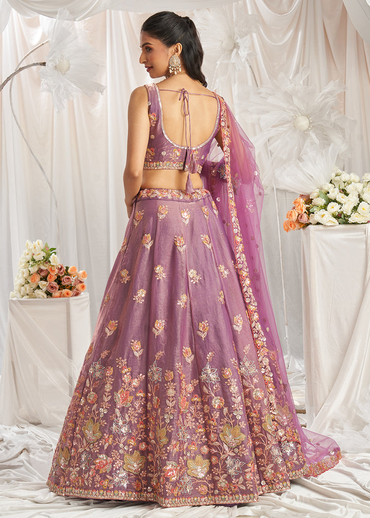 Buy Now Lavender Organza Multi Sequinned Wedding Lehenga Choli Online in USA, UK, Canada, UAE, France, Germany & Worldwide at Empress Clothing.