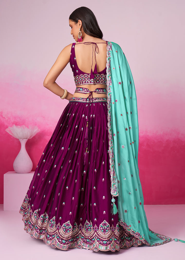 Buy Now Burgundy Pure Georgette Embroidered Bridesmaids Lehenga Choli Online in USA, UK, Canada & Worldwide at Empress Clothing.