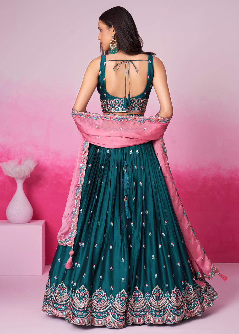 Buy Now Teal Pure Georgette Embroidered Bridesmaids Lehenga Choli Online in USA, UK, Canada & Worldwide at Empress Clothing. 