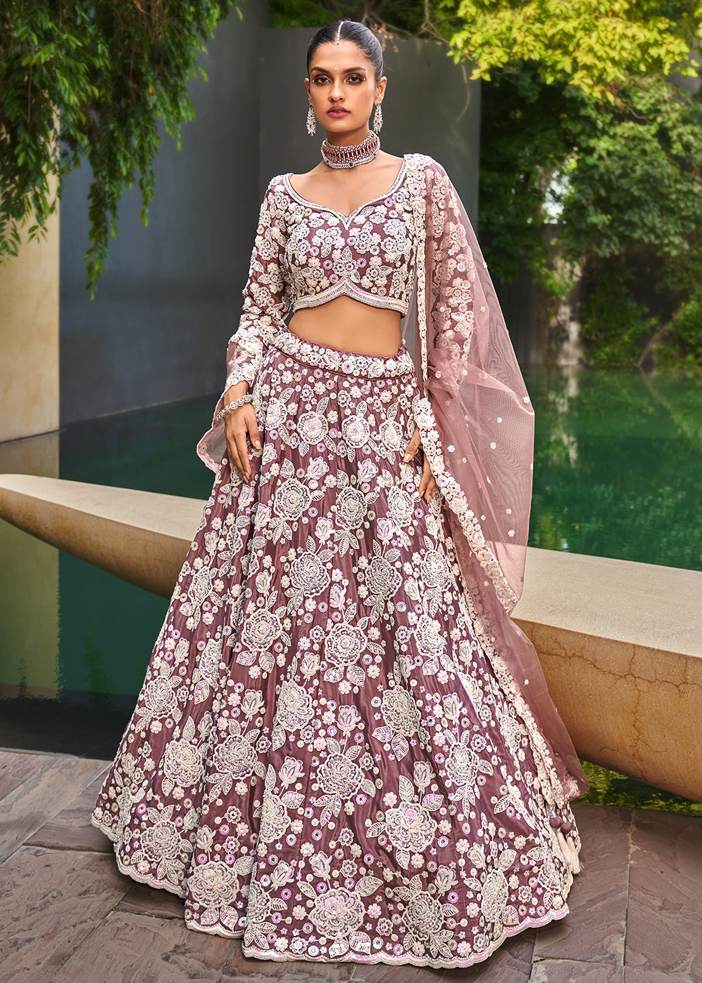 Buy Now Lavender Satin Embroidered Premium Quality Lehenga Choli Online in USA, UK, Canada, UAE, France, Germany & Worldwide at Empress Clothing.