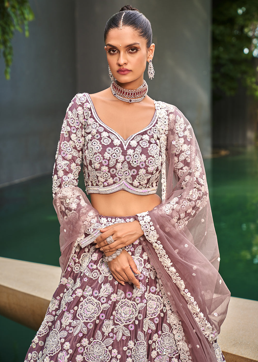 Buy Now Lavender Satin Embroidered Premium Quality Lehenga Choli Online in USA, UK, Canada, UAE, France, Germany & Worldwide at Empress Clothing.