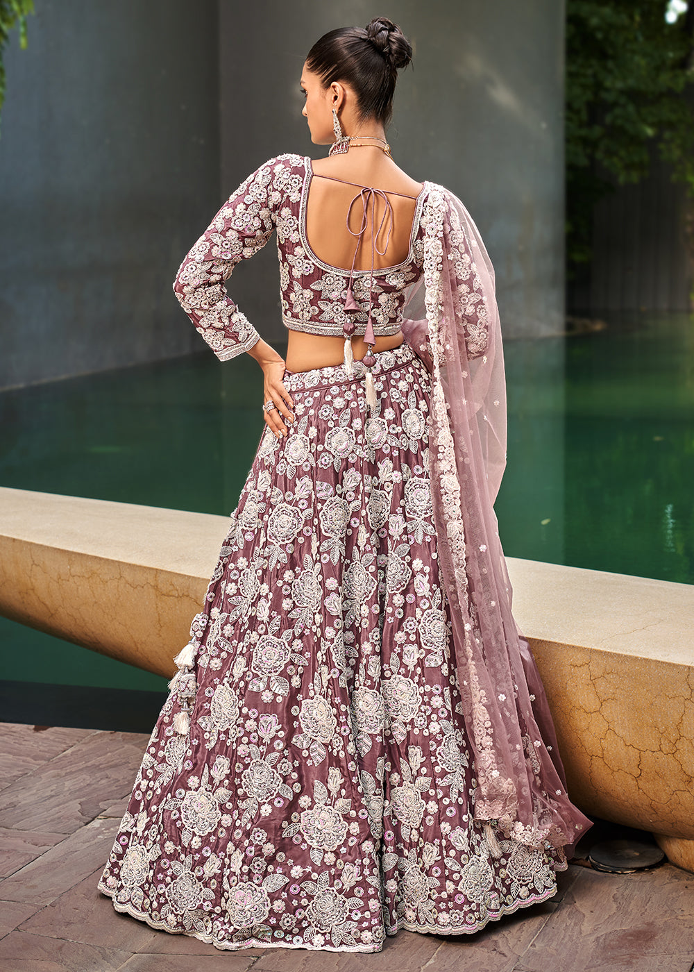 Buy Now Lavender Satin Embroidered Premium Quality Lehenga Choli Online in USA, UK, Canada, UAE, France, Germany & Worldwide at Empress Clothing.