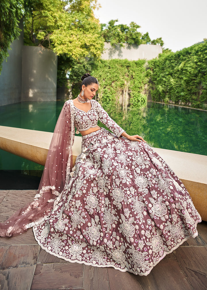 Buy Now Lavender Satin Embroidered Premium Quality Lehenga Choli Online in USA, UK, Canada, UAE, France, Germany & Worldwide at Empress Clothing.