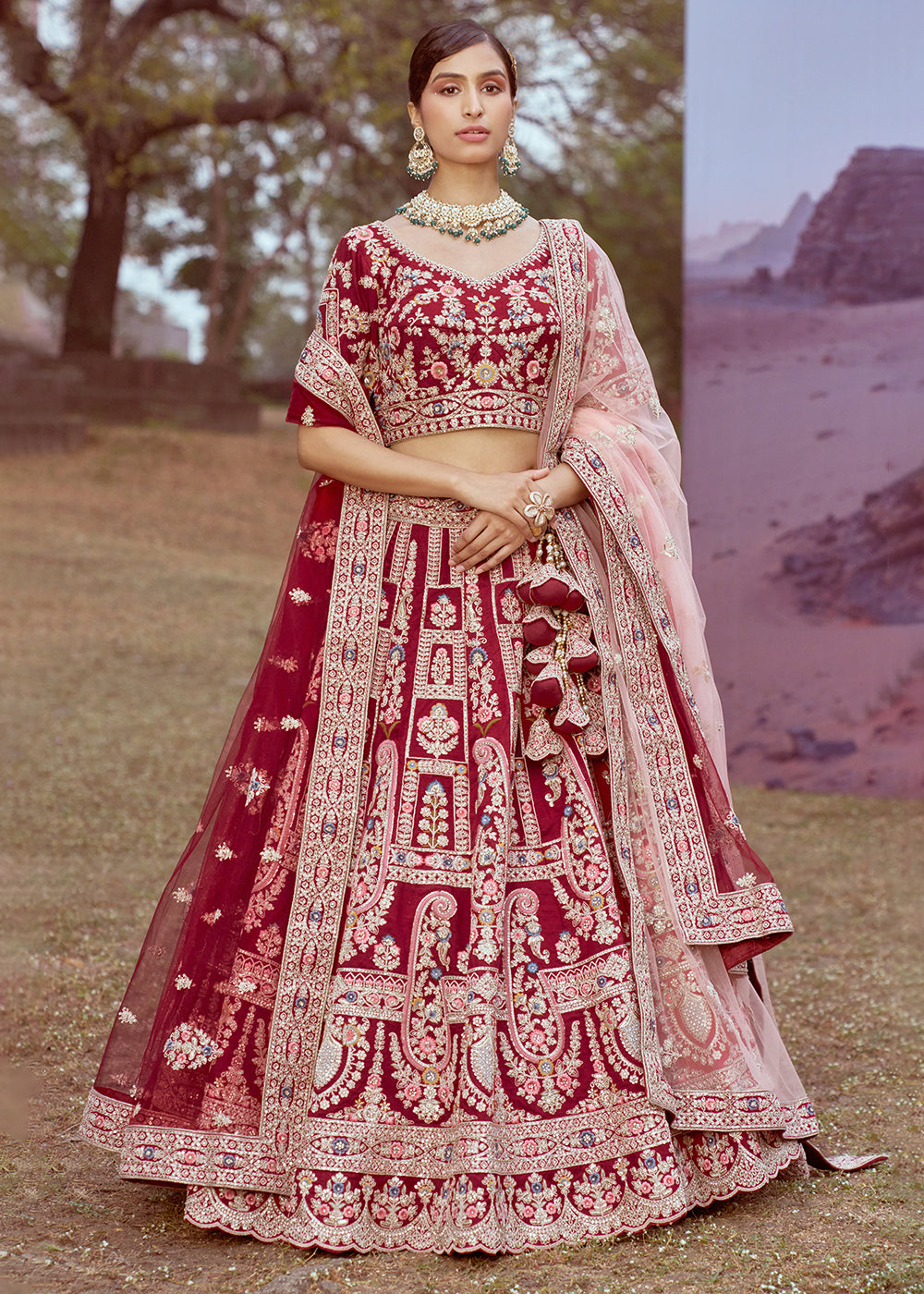 Buy Now Maroon Pure Silk Embroidered Wedding Wear Lehenga Choli Online in USA, UK, Canada, UAE, France, Germany & Worldwide at Empress Clothing. 