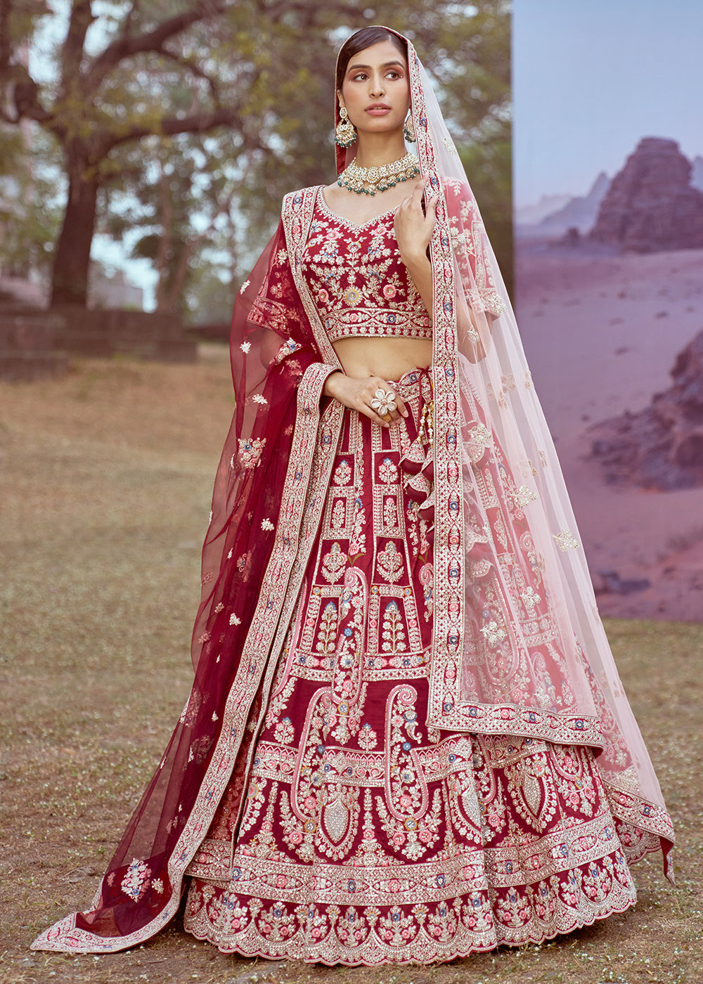 Buy Now Maroon Pure Silk Embroidered Wedding Wear Lehenga Choli Online in USA, UK, Canada, UAE, France, Germany & Worldwide at Empress Clothing. 