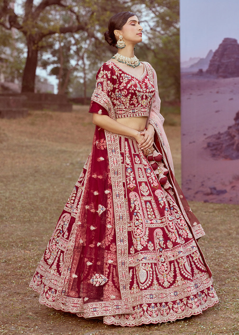 Buy Now Maroon Pure Silk Embroidered Wedding Wear Lehenga Choli Online in USA, UK, Canada, UAE, France, Germany & Worldwide at Empress Clothing. 