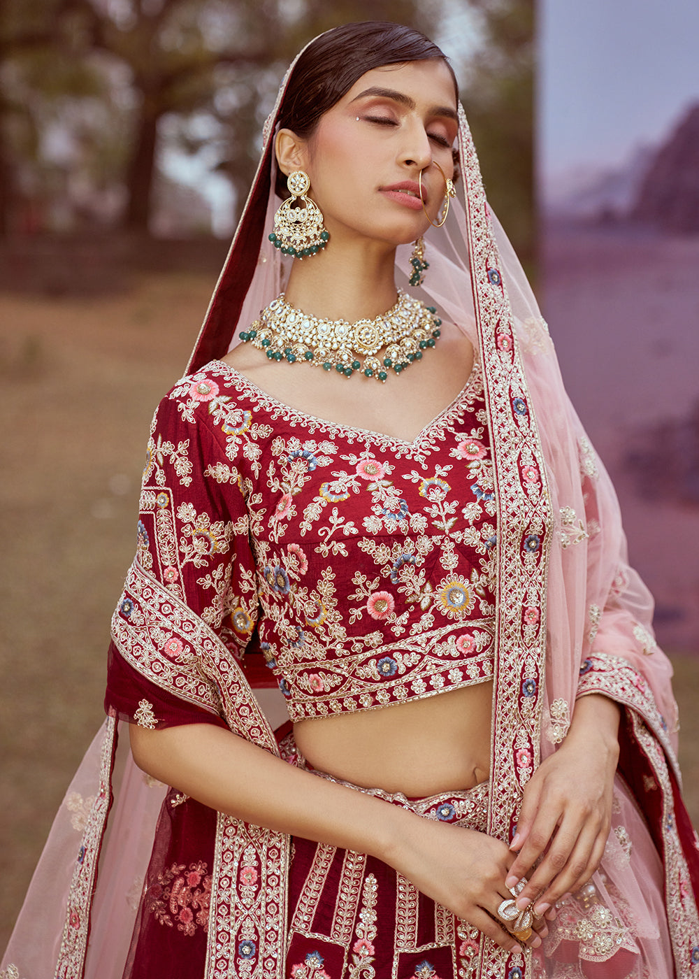 Buy Now Maroon Pure Silk Embroidered Wedding Wear Lehenga Choli Online in USA, UK, Canada, UAE, France, Germany & Worldwide at Empress Clothing. 