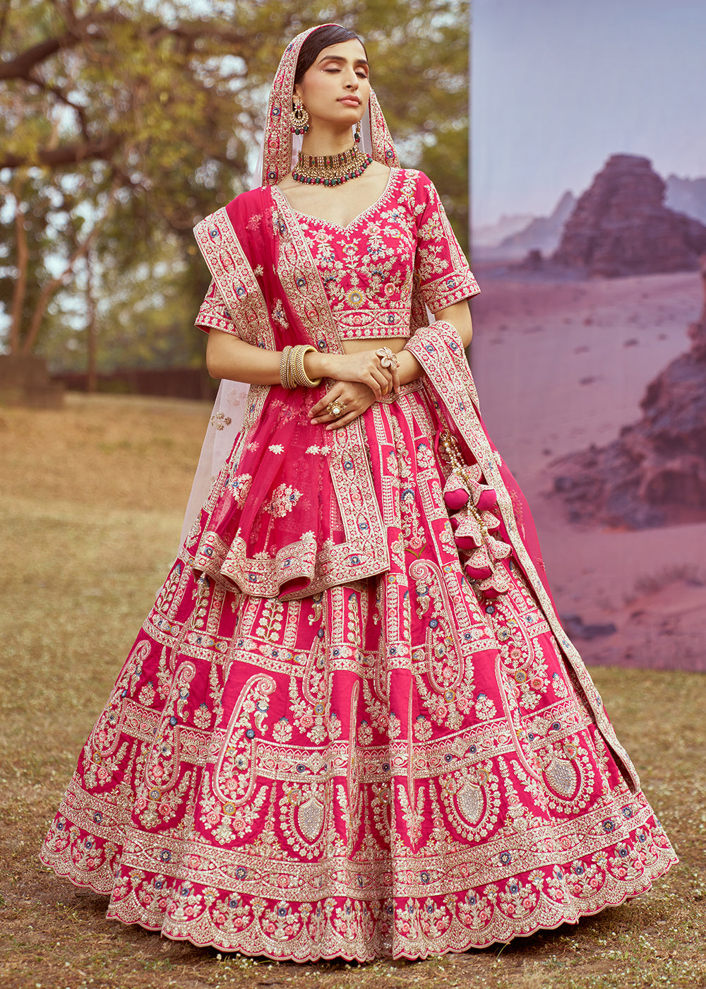 Buy Now Pink Pure Silk Embroidered Wedding Wear Lehenga Choli Online in USA, UK, Canada, UAE, France, Germany & Worldwide at Empress Clothing. 